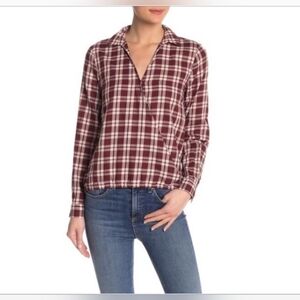 Madewell Women's Arion Plaid Wrap Blouse Size M Long Sleeve Burgandy